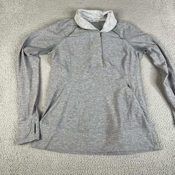 Lululemon Think Fast Shirt Womens 10 Pullover 1/2 Zip Performance Top Thumbholes - Picture 1 of 12